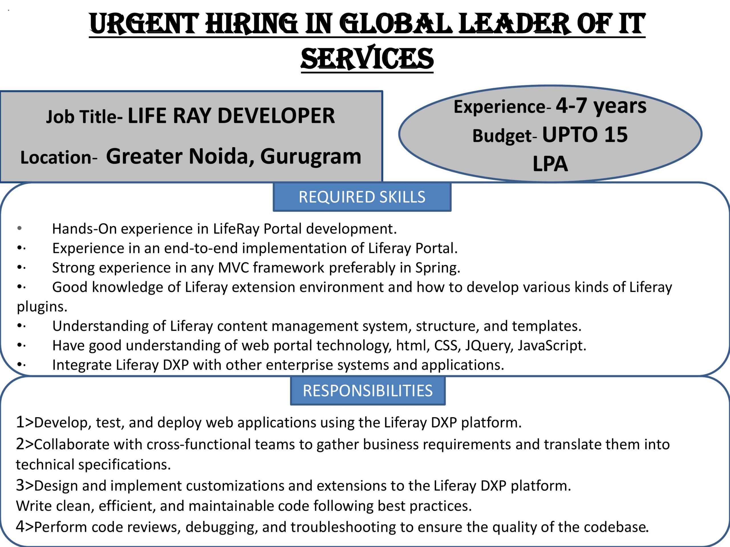Urgent Hiring for Life-Ray Developer