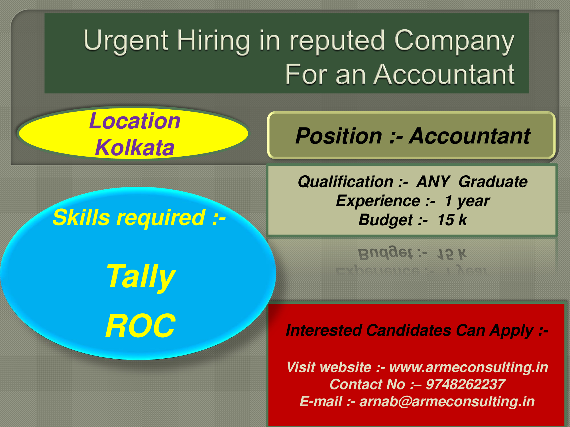 Urgent hiring in Reputed Company For An Accountant