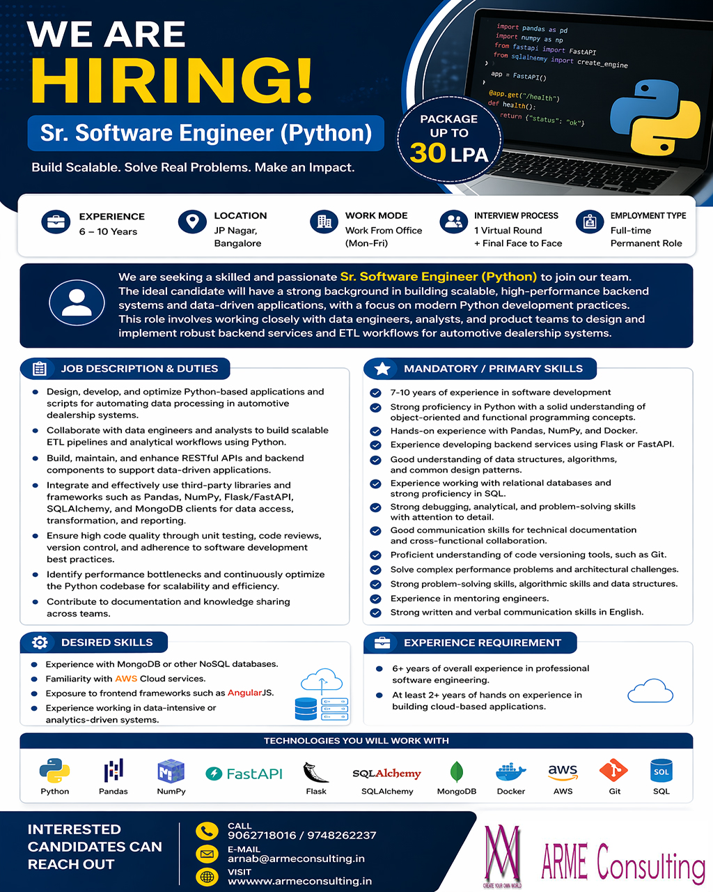 JOB OPENING FOR BANGALORE