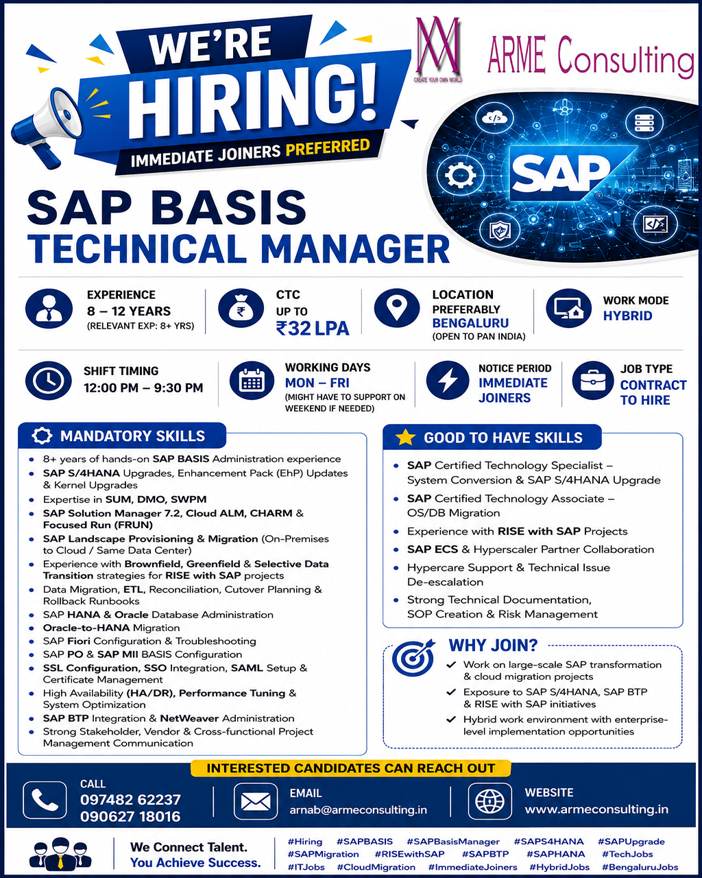 URGENT REQUIREMENT FOR BANGALORE Location